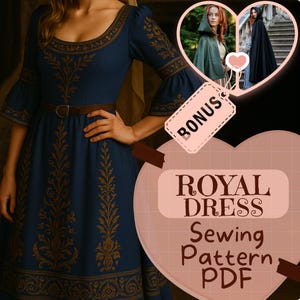 Medieval Princess Dress Sewing Pattern PDF Historical Renaissance Gown Victorian DIY Dress Viking Fantasy Costume Halloween Pattern Beginner