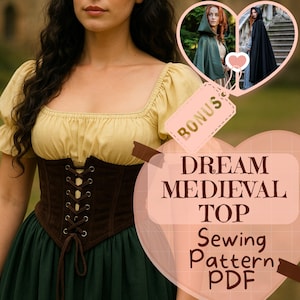 Medieval Puff Sleeve Blouse Sewing Pattern PDF Renaissance Crop Top Medieval DIY Blouse Victorian Viking Costumes Halloween Pattern Beginner