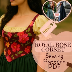 Medieval Floral Corset Top Sewing Pattern PDF Romantic Bustier Top Victorian DIY Corset Viking Fantasy Costume Halloween Pattern Beginner