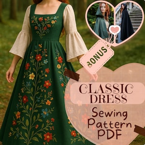 Renaissance Dress Sewing Pattern PDF Fantasy Princess Gown Medieval DIY Dress Victorian Viking Costumes Halloween Pattern Women for Beginner