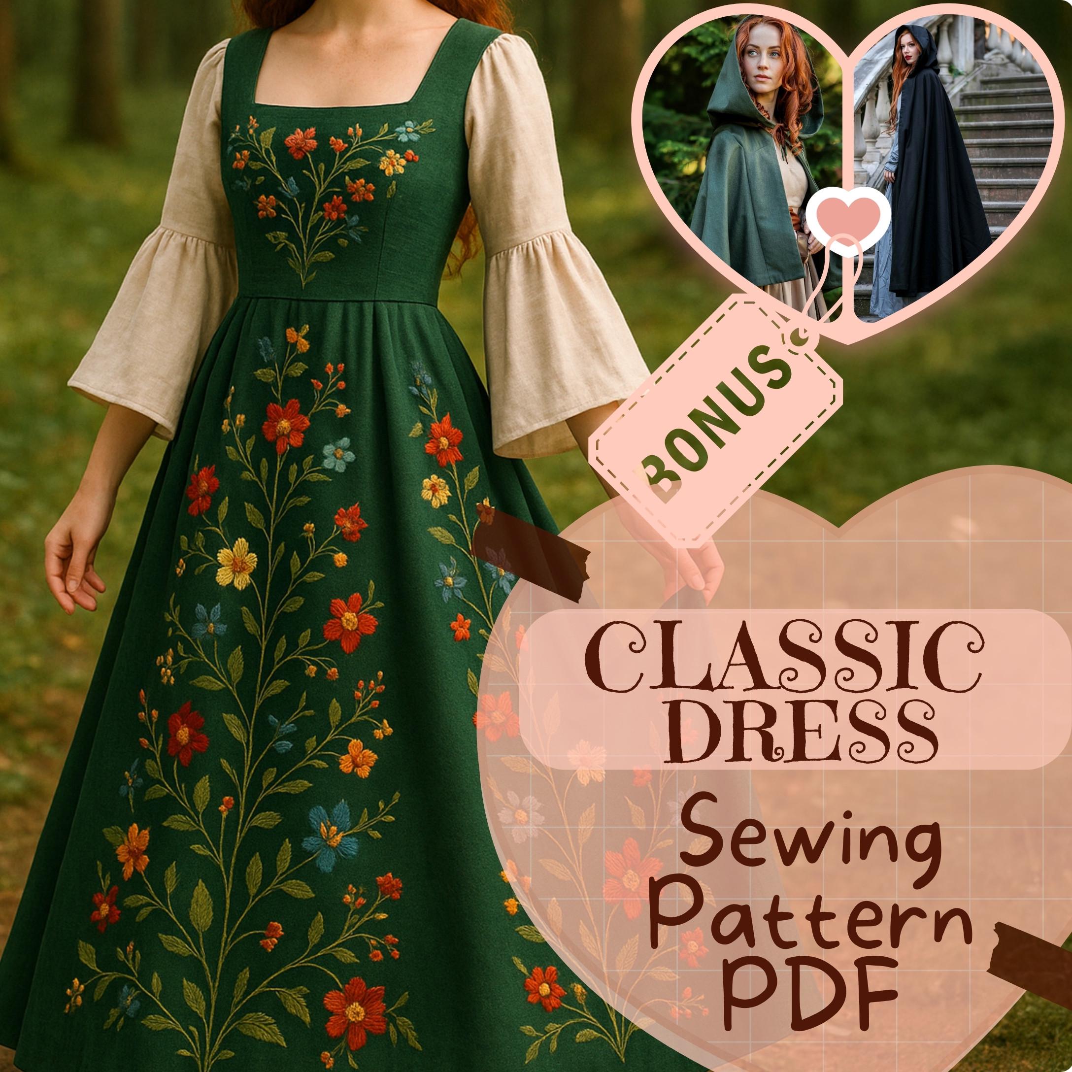 Renaissance Dress Sewing Pattern PDF Fantasy Princess Gown Medieval DIY Dress Victorian Viking Costumes Halloween Pattern Women for Beginner