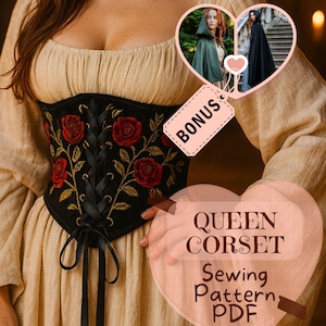Medieval Queen Corset Sewing Pattern PDF Renaissance Underbust Corset Fantasy Victorian Corset Viking Corset Costume Pattern PDF Beginner