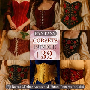 Fantasy 32 Corset Sewing Pattern Bundle PDF | Renaissance Corset Sewing Bundle | Medieval, LARP, Gothic, Victorian Costume Sewing Patterns