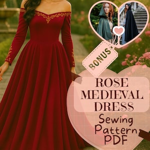 Medieval Princess Dress Sewing Pattern PDF Renaissance Gown Medieval DIY Dress Victorian Viking Costumes Halloween Pattern Women Beginner