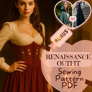 Medieval Dress Sewing Pattern Set PDF 3-Piece Renaissance Corset Victorian DIY Skirt Victorian Viking Fantasy Costumes Halloween Pattern