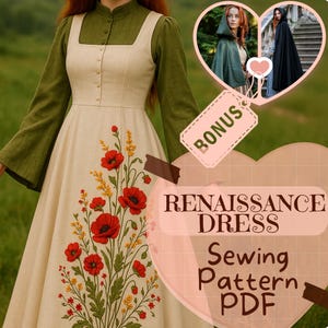 Medieval Fantasy Dress With Top Sewing Pattern PDF Renaissance Gown Victorian DIY Dress Victorian Viking Fantasy Costumes Halloween Pattern