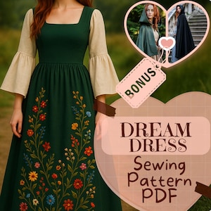 Medieval Dress and Blouse Sewing Pattern PDF Historical Renaissance Gown Victorian DIY Dress Viking Fantasy Costumes Halloween Pattern Women