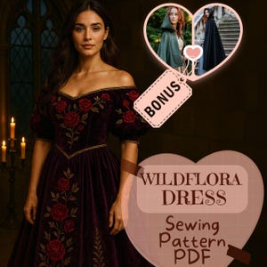 Wildflora Renaissance Kleid Schnittmuster PDF Fantasy Prinzessin Kleid Mittelalter DIY Kleid Viktorianischer Schnitt Fee Kostüme Halloween