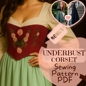Medieval Renaissance Underbust Corset Sewing Pattern PDF Waist Cincher Corset Belt Victorian Corset Viking Fantasy Costume Halloween Pattern