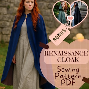 Renaissance Fantasy Cloak Sewing Pattern PDF Full-Length Cape Medieval DIY Cloak Witch Wizard Viking Costumes Halloween Pattern Women Men