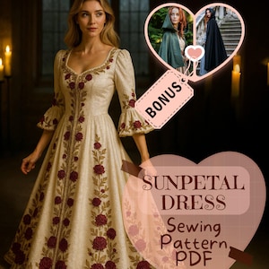 Renaissance middeleeuwse jurk naaipatroon pdf prinses jurk middeleeuwse jurk Victoriaanse Viking fantasie trouwjurk naaipatroon beginner
