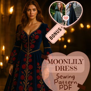 Renaissance Queen Kleid Schnittmuster PDF Gesticktes Prinzessin Kleid Mittelalterliches DIY Kleid Viktorianisches Fantasy Kleid Schnittmuster Kostüme