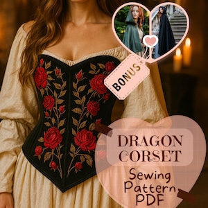 Gothic Dragon Corset Sewing Pattern PDF Overbust Corset Medieval Victorian Corset Viking Fantasy Corset Costume Halloween Pattern Beginner