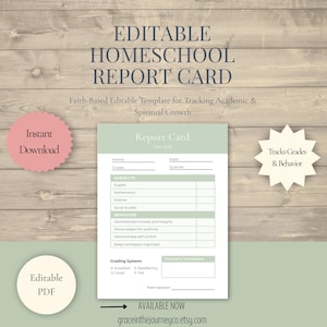 Boletim de Educação Domiciliar | Imprimível Baseado na Fé para Crianças | Avaliação de Fim de Período | PDF Mãe Cristã | Download Instantâneo | Editável