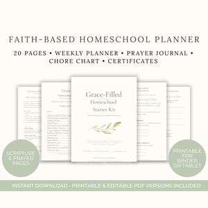 Homeschool Planner Printable Bundle | Christian Mom Organizer | Weekly Prayer Journal | Editable PDF | Instant Download