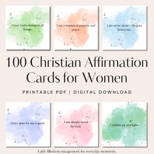 100 Cartões de Afirmação Cristã para Mulheres | Encorajamento Baseado na Fé para Imprimir | Cartões de Versículos Bíblicos | PDF sobre Mentalidade Positiva das Escrituras