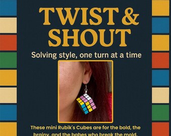 Rubiks kub hängande örhängen – 80-tals retro pusselsmycken