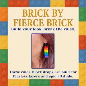 Rainbow Building Block Earrings – Colorful Pride Jewelry, Retro 90s Statement Earrings, Fun Gift for LEGO Lovers, Bold Dangle Earrings