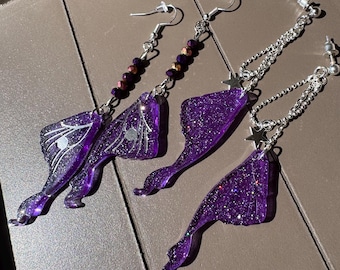 Handmade Fairy Wing Earrings, Fantasy Resin Jewelry, Fairycore Accessories