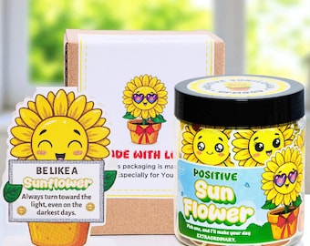 Tarjetas de Afirmación de Girasol: Frasco de Regalo con Motivación Positiva