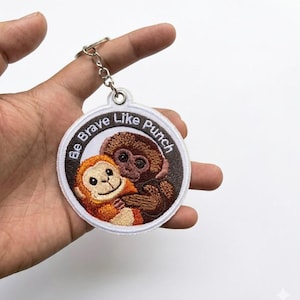 Embroidered Monkey Keychain – "Be Brave Like Punch" Comfort Charm, Animal Lover Bag Accessory