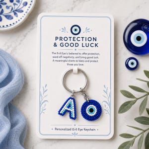 Personalized Evil Eye Initial Monogram, Handmade Beaded Keychain Bag Charm, Spiritual Gift for Best Friend Sister, New Car Key Ring