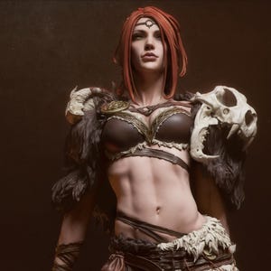 Barbarian Queen Miniature | Fantasy Female Warrior | 3D Printed Resin Model | Unpainted Figure for Painting & Display | CA 3D Studios