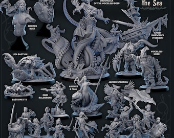 La voix sous la mer | Miniatures imprimées en 3D | Usine de mammouths | Monstres surnaturels, Pirates | D&D, RPG, Affichage | Jeu d'impressions en résine 14K