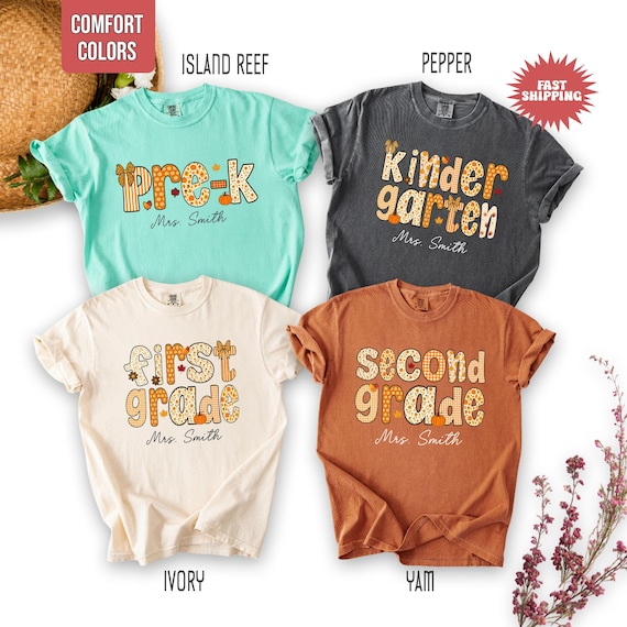 Personalized Teacher Shirt, Custom Name Shirt for Teacher, Fall Teacher Shirt, Pre-K Kindergarten First Second Third Grade, Pumpkin Teacher
