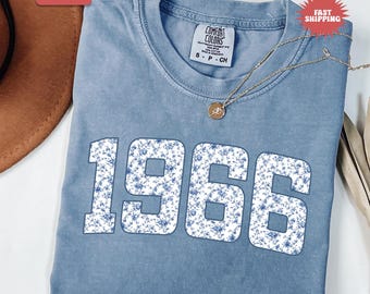 Comfort Colors® 60. Geburtstag Shirt, 60. Geburtstag Geschenke für Frauen Geburtsjahr T-Shirt, Toile Blumen Geburtstag Shirt, geboren 1966 Shirt