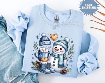 Winter Sweatshirt, Snowman Sweatshirt, Cute Snowman Crewneck, Winter Gift, Snowman T-Shirt, Winter Snowman Sweater, Unisex Winter Sweatshirt