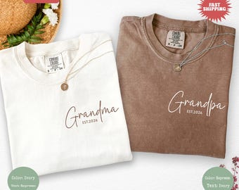 Comfort Colors® Grandpa & Grandma Shirt, Grandma Est Shirt, Personalized Baby Announcement Tees, First Time Grandparent Gift, Matching Shirt