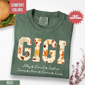 Comfort Colors® Personalized Gigi Shirt with Grandkids Names, Floral Gigi Fall Shirt, Gigi Gifts, Custom Kids Names Grandma Shirt, Nana Tee