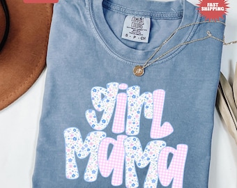 Comfort Colors® bloemenmeisje mama shirt, shirt meisje moeder, shirt voor eerste keer meisje moeder, T-shirt zwangerschap aankondiging, leuk cadeau mama, girl Mom Club