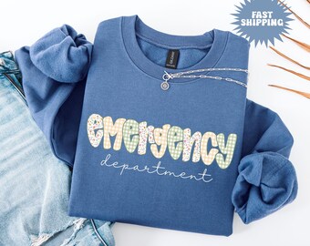 Sudadera floral para urgencias, Sudadera para enfermera de urgencias, Sudadera de cuello redondo para enfermera de urgencias, Regalo para enfermera de urgencias, Enfermera de urgencias