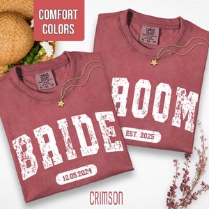 Custom Bride & Groom Comfort Colors® T-shirt, Personalized Engagement Gift, Honeymoon Matching Bride And Groom Shirt, Wedding Party Shirt