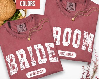 Camiseta personalizada Comfort Colors® para novios, regalo de compromiso personalizado, camisa a juego para la luna de miel, camisa para la fiesta de bodas