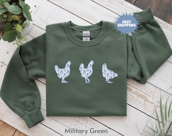 Chicken Sweatshirt, Toile Floral Chicken Sweatshirt, Chicken Lover Gift for Chicken Lady, Farm Gifts,Funny Chicken Shirt,Chicken Mom Sweater