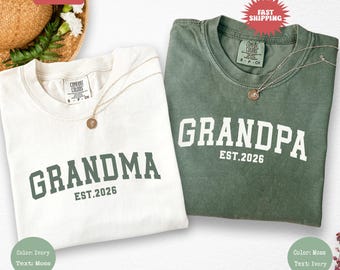 Personalized Grandpa & Grandma Shirt, Grandparents Matching Shirts, Personalized Baby Announcement T-Shirt, Custom Est. Comfort Colors Shirt
