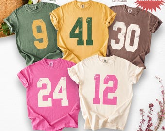 Comfort Colors Custom Football Number Shirt, Personalized Football Number Shirt, Custom School Team Number Shirt, College Football Tee, Gift