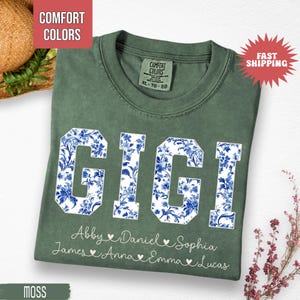Personalized Gigi Shirt with Grandkids Names, Floral Gigi T-Shirt, Gigi Gifts, Custom Kids Names Grandma Shirt, Comfort Colors Gigi Tee