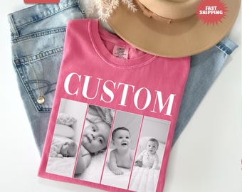 Camiseta con collage de fotos personalizado Comfort Colors®, camiseta con foto personalizada, tu foto y texto aquí, camiseta con foto familiar, camiseta con foto infantil