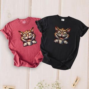 Cute Cat Coffee Lover T-Shirt, Unisex Shirt, Gift for Cat Lovers, Funny Cat Tee, Coffee Enthusiast Apparel