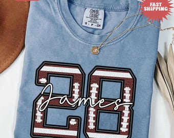 Custom Football Player Name & Number Shirt, Custom Football Number Shirt, Football Comfort Colors Game Day Number Shirt, Football Fan Gift