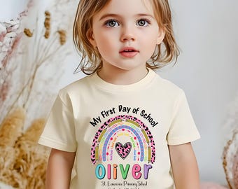 Benutzerdefinierter Name Erster Schultag Kinder-Shirt, personalisiertes Zurück in der Schule Kinder-Shirt, Grundlegender erster Tag des Schul-Outfits, niedliches Schul-Hemd