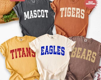 Comfort Colors® Custom School Mascot Shirt, School Football Team Mascot Name Tee, School Logo Shirt, Custom Name Gifts For Back To School