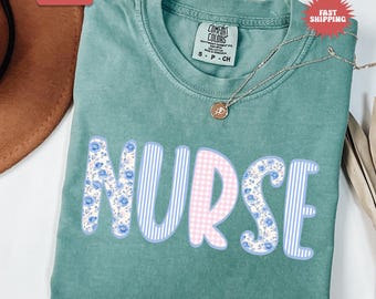 Comfort Colors® Nurse Shirt, RN Shirt, Registered Nurse T-shirt, Floral Nurse Shirt, Nurse Graduation Gift,Nursing School Shirt,Nurse Gift