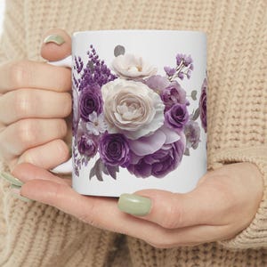 Floral Ceramic Coffee Mug: Elegant Flower Print, Tea Lover Gift