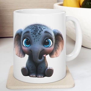 Cute Elephant Ceramic Mug - Fun Animal Coffee Cup, Great for Kids, Birthdays, Kids Parties, Animal Lovers