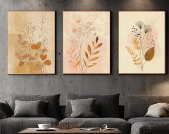 Minimalist Botanical Line Art Print, Beige Neutral Decor (Digital Download)